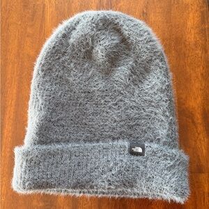The North Face Heather Grey/Blue Fuzzy Knit Beanie
